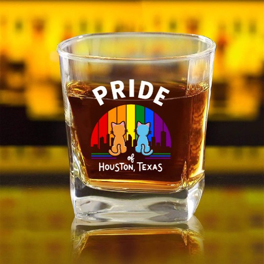 Pride of Houston City Texas USA Rainbow Flag Square Whiskey Glasses