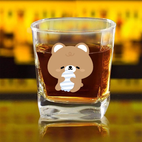 Sleepy Brown Bear Square Whiskey Glasses