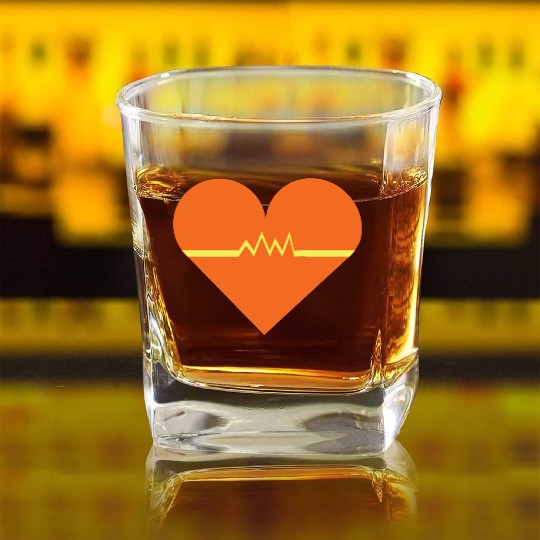 Heartbeat with Heart health care and Cardiac Square Whiskey Glasses