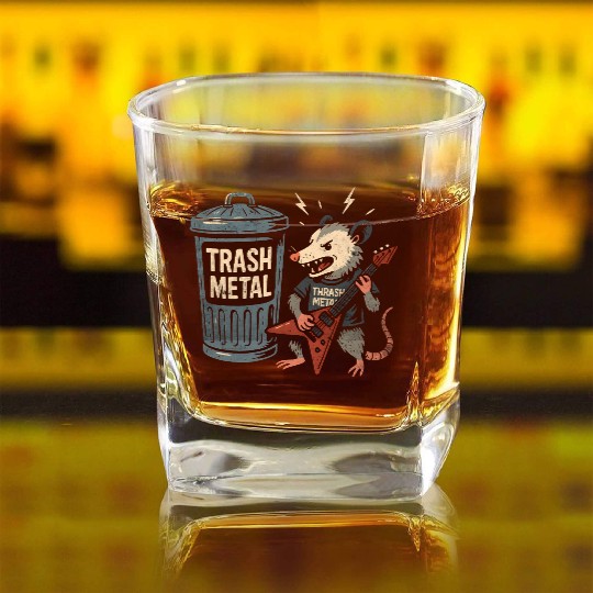 Funny Opossum Thrash Metal Guitar Vintage Pun Square Whiskey Glasses