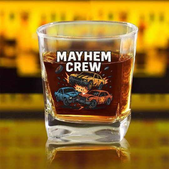 Mayhem crew derby Square Whiskey Glasses crash race design wreckfest