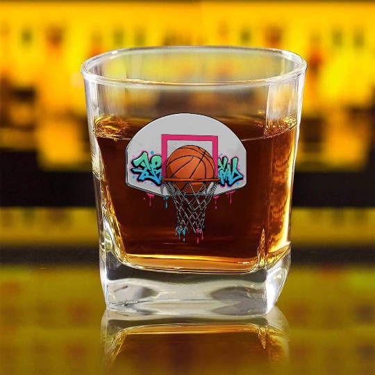 Graffiti Basketball Hoop Neon Drip T‑Square Whiskey Glasses