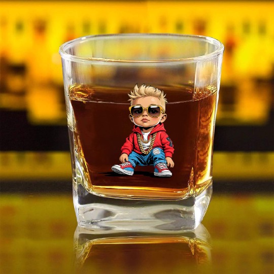 Lil' Vibe – Hip-Hop Toddler Vector Art Square Whiskey Glasses