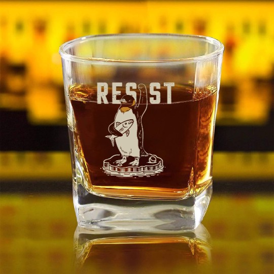 Funny Protest Against Tariffs Resist Penguin Square Whiskey Glasses
