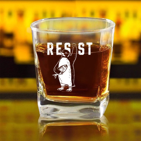 Funny Protest Against Tariffs Resist Penguin Square Whiskey Glasses