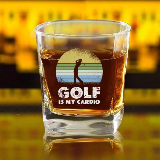 Golf Is My Cardio Vintage Sunset Silhouette Square Whiskey Glasses