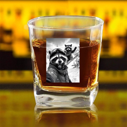 Feral Racoon Ice Cream Raccoon Selfie Square Whiskey Glasses