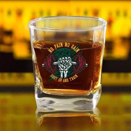 1RSN - No pain no gain Square Whiskey Glasses