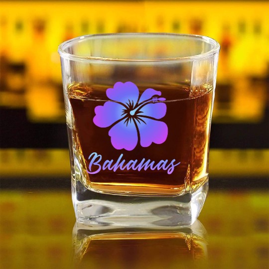 Bahamas Hibiscus Square Whiskey Glasses