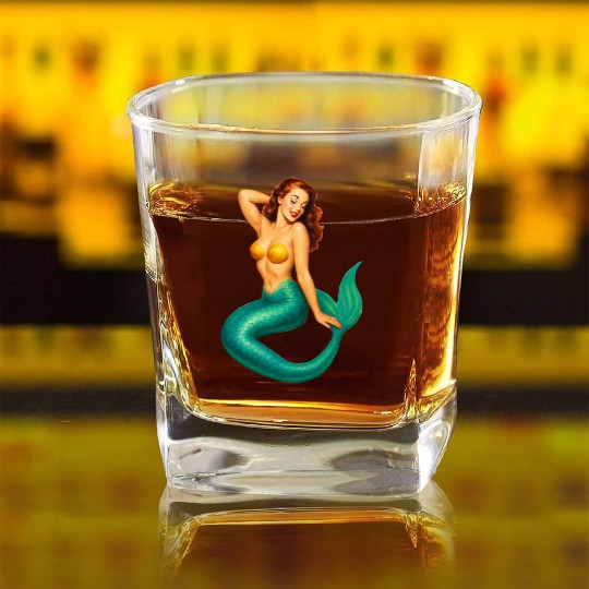 Classic Vintage Mermaid Pinup Square Whiskey Glasses