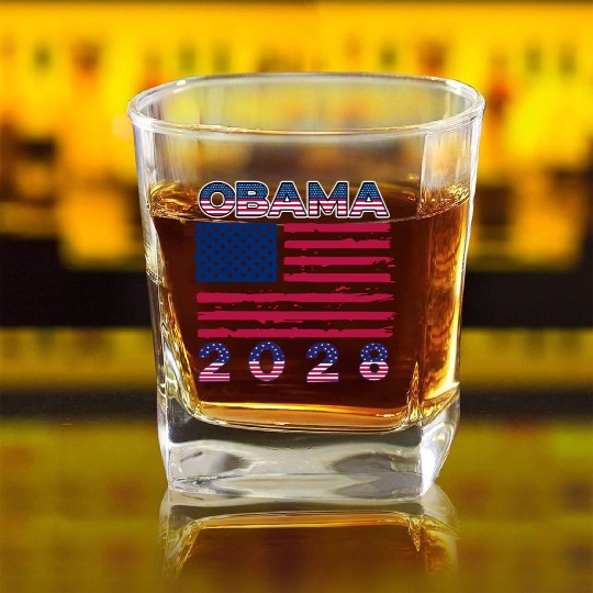 Obama 2028 Vintage Flag Patriotic Politics Protest Square Whiskey Glasses
