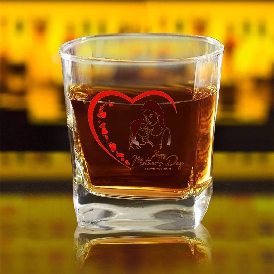 Mother & Daughter Love Heart Mother’s Day Square Whiskey Glasses