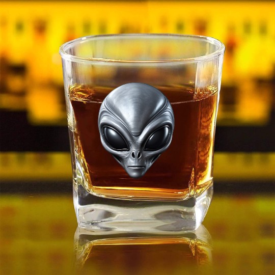 Small Grey Alien Extraterrestrial ET Being Square Whiskey Glasses