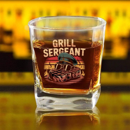 Grill Sergeant BBQ Masterpiece For Cookout Square Whiskey Glasses