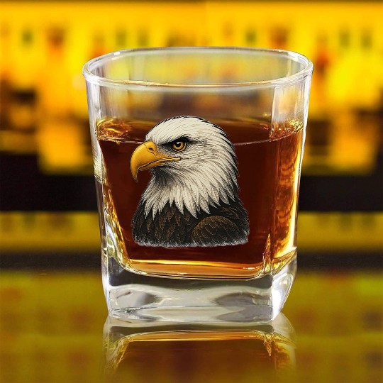 Majestic Bald Eagle Head Illustration Square Whiskey Glasses