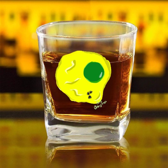Yellow and green fried egg and flies Square Whiskey Glasses