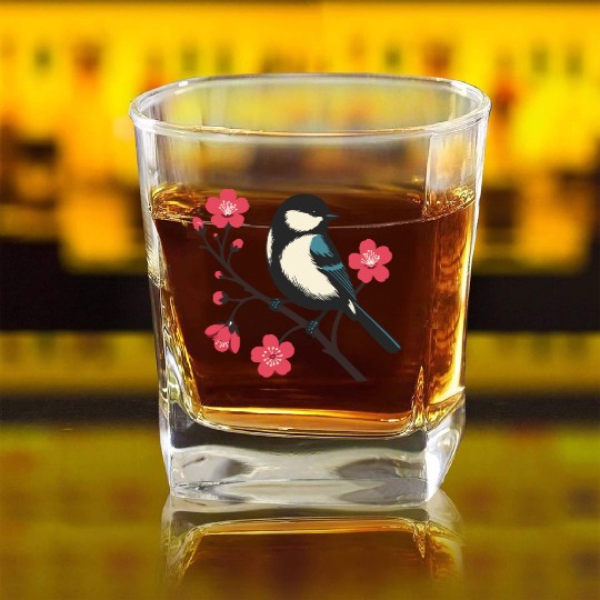 Cherry Blossom Bird - Spring Serenity Art Square Whiskey Glasses