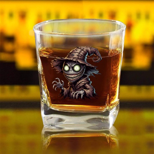Evil Scarecrow Witch – Creepy Halloween Horror Square Whiskey Glasses