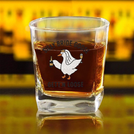 Embroidered Silly Goose Bride Funny Goose Lover Square Whiskey Glasses