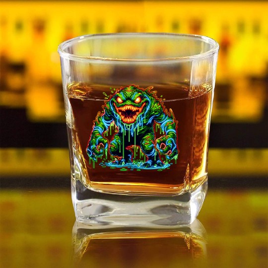 Neon Swamp Beast – Toxic Terror Square Whiskey Glasses