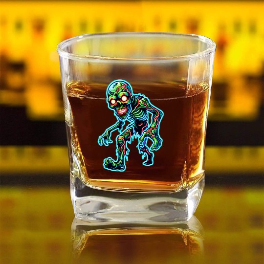 Glowing Zombie Crawler – Toxic Neon Horror Square Whiskey Glasses