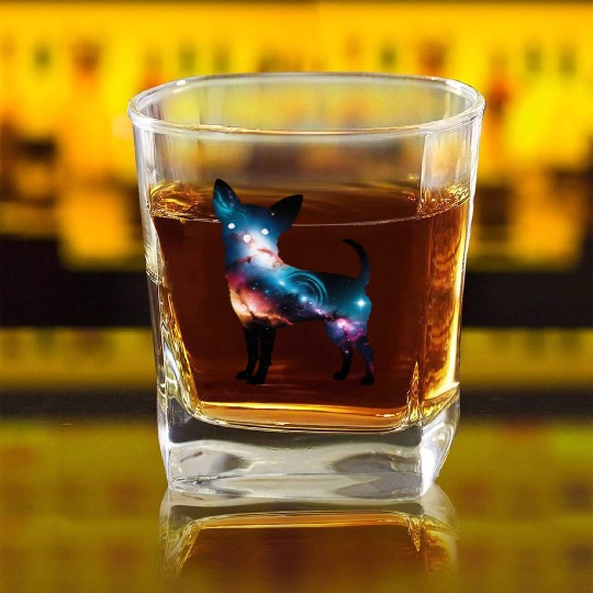 Galaxy Chihuahua Silhouette Square Whiskey Glasses