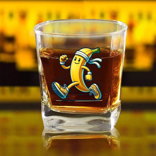 Running Banana – Energetic Fruit in Motion Square Whiskey Glasses