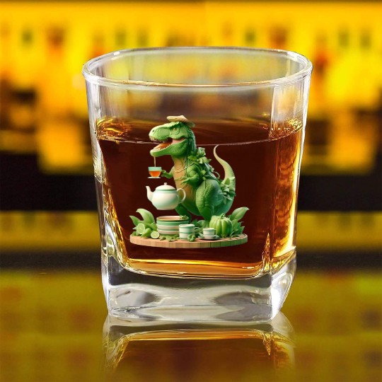 Square Whiskey Glasses Tea Rex - Thé mignon et amusant Sticker