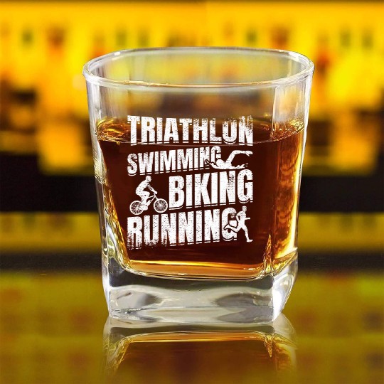 Triathlon Swim Run Cycle Square Whiskey Glasses