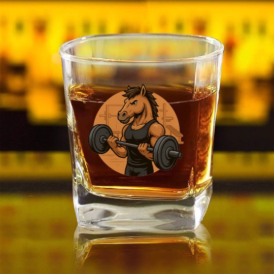 Horsepower Gains – Muscular Gym Horsa Design Square Whiskey Glasses