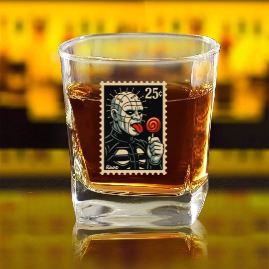 stamp of a horror lollipop licker raising hell Square Whiskey Glasses