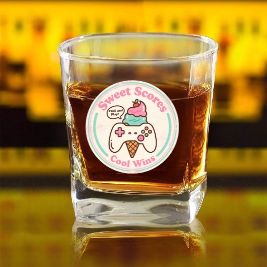 Sweet Scores Cool Wins Gamer Ice Cream Square Whiskey Glasses