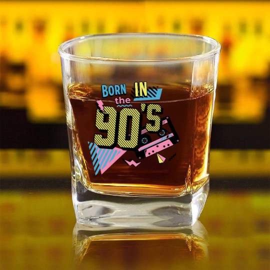 Born In The 90s Retro Nostalgia 90s Design Square Whiskey Glasses