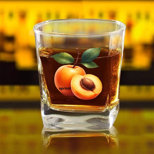 Apricot branch with green leaves Square Whiskey Glasses