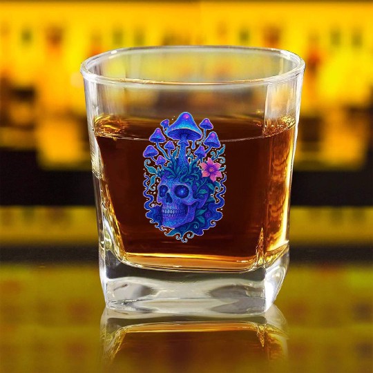 Fungi Mind - Trippy Skull Bloom Square Whiskey Glasses