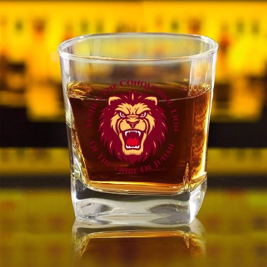 Yeshua Hamashiach the Conquering Lion of Judah Lon Square Whiskey Glasses
