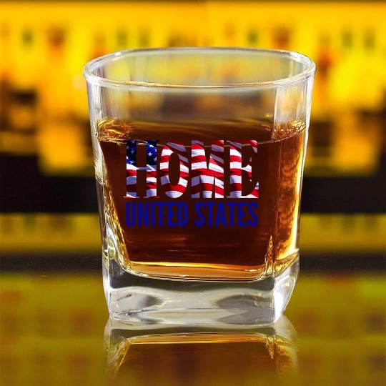 Patriotic HOME USA Flag Square Whiskey Glasses