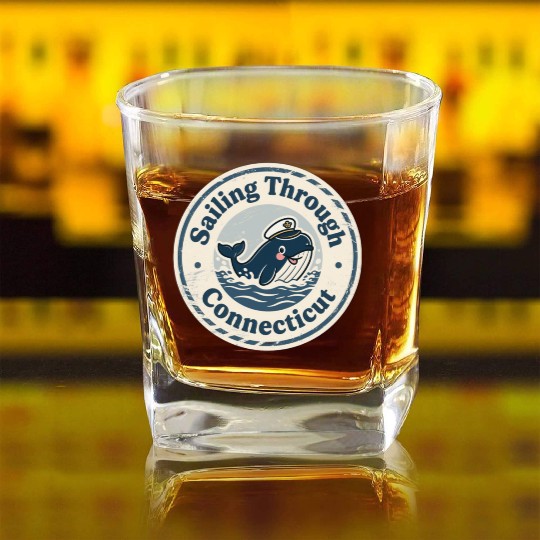 Connecticut Whale Captain Design Square Whiskey Glasses