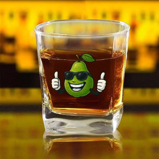 Cute cartoon pear guava fruit summer joy Square Whiskey Glasses