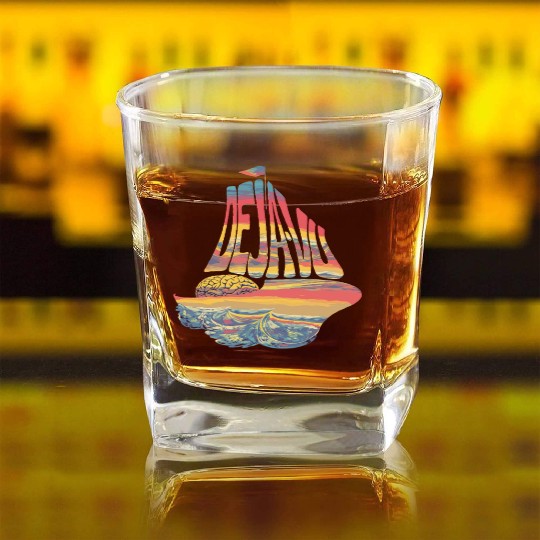 Deja Vu Sunset Sailing Adventure with Brain Waves Square Whiskey Glasses