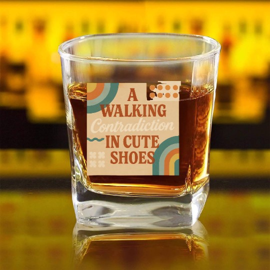 A Walking Contradiction in Cute Shoes - Retro Square Whiskey Glasses