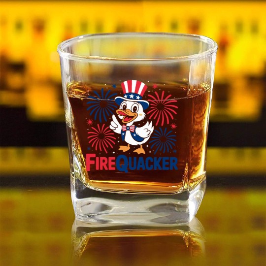 Womens Duck Firequacker Patriotic Fourth of July I Square Whiskey Glasses