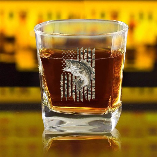 Patriotic Dad Fishing Lover Square Whiskey Glasses