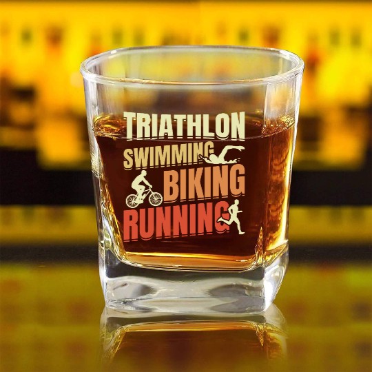 Triathlon Swim Run Cycle Repeat Square Whiskey Glasses