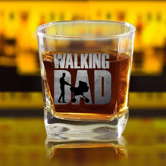 The Walking Dad Funny Father Design Square Whiskey Glasses