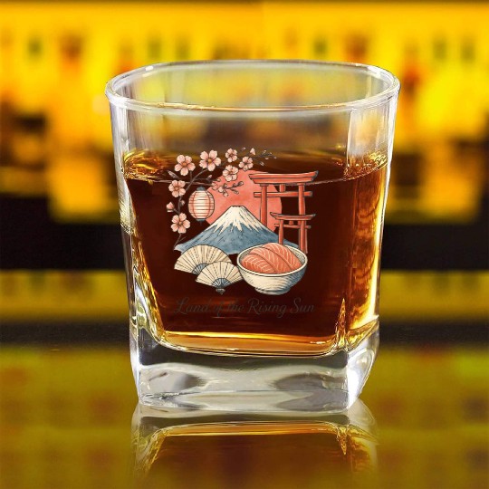 Japan Culture - Mount Fuji & Sakura Vintage Art Square Whiskey Glasses
