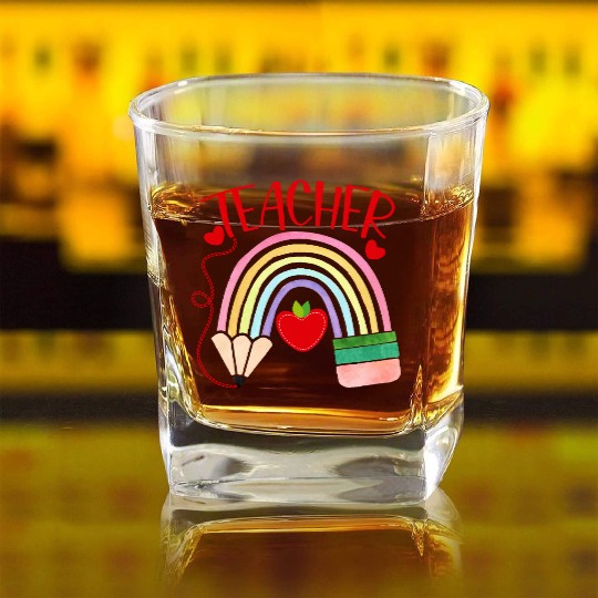 TEACHER Square Whiskey Glasses, TEACHER APPRECIATION Square Whiskey Glasses