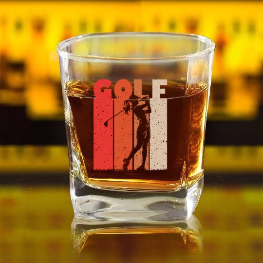 Golf Swing Silhouette on Sunset Palette Square Whiskey Glasses