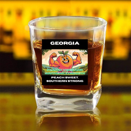 Georgia Peach State Art Square Whiskey Glasses