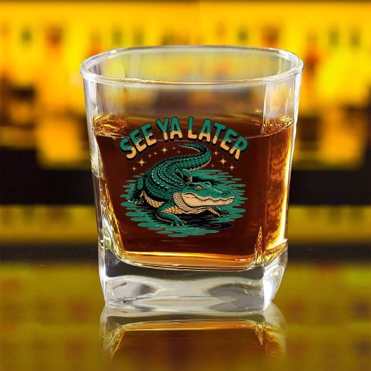 See Ya Later Alligator Retro Gator Joke Square Whiskey Glasses